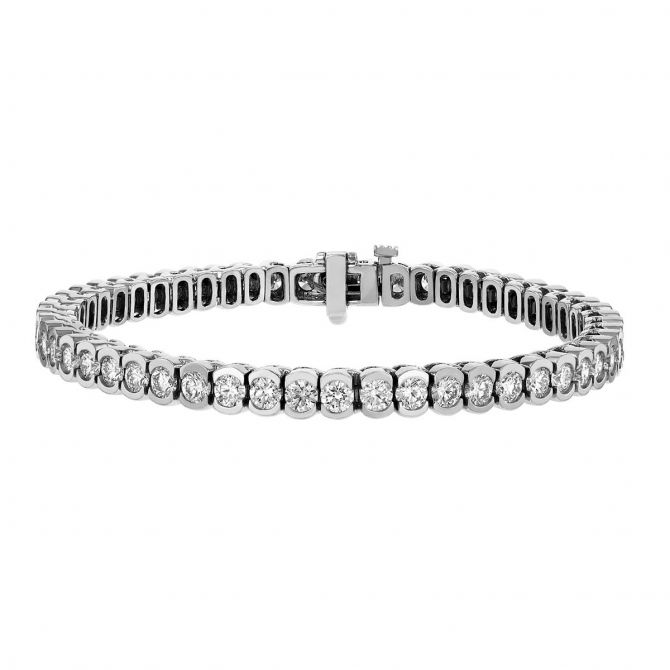 Diamond Half Bezel Tennis Bracelet in White Gold, 6.10 aptw